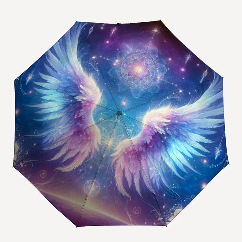 

Purple Rose Pegasus Print Umbrella, Foldable UV Protection Sun & Rain Umbrella, Fantasy Style Portable Parasol