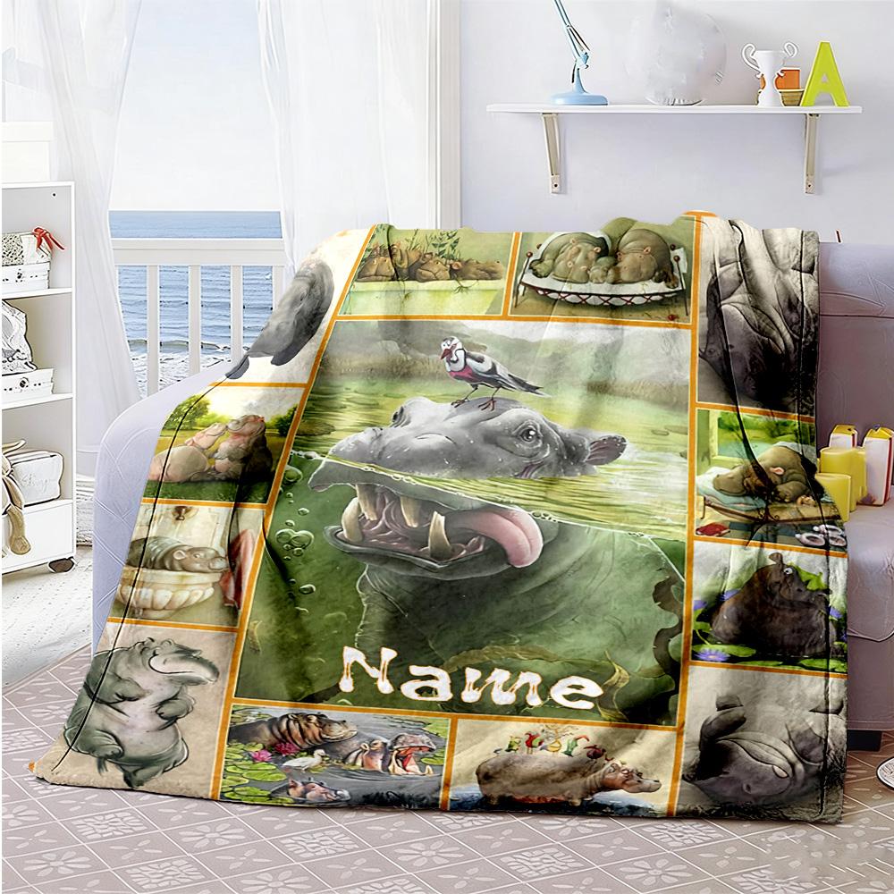 Hippo Customize Your Name Blanket Gift Customizable Blanket Soft Warm Cozy Versatile for Bedding Sofa Nap Couch for All Occasions