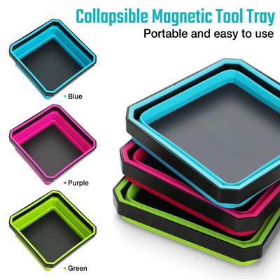 1PC Magnetic Foldable Parts Tray Collapsible Silicone Tool Tray with Magnetic Base for Organize