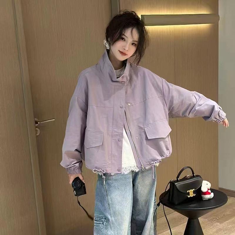 

2025 Европейская женская приталенная куртка в корейском стиле на весну - Маленький воротник-стойка, Свободный крой, Молодящая Medium