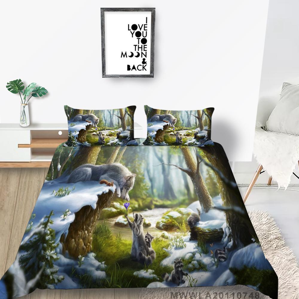2023 New Style 3D Luxury Style 2/3PCS Bedding Suit Bed Comfortable Duvet Cover Set Wolf Printed Home Textiles Polyester Boy Gift
