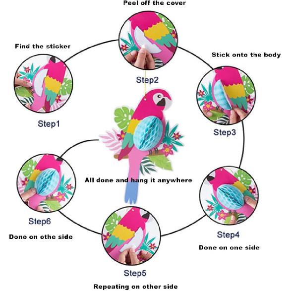 Tropical Birds Honeycomb Parrot Paper 3D Cutouts Hanging Ornaments Hawaiian Themed Luau Party Hanging Decorations for Rainforest Jungle Theme