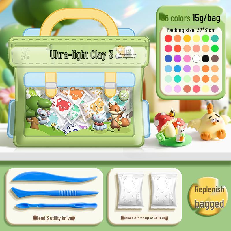 Kaba Bear Lightweight Non-Stick Colored Clay Set for Kids - Includes Safety Knife Tool for DIY Creations