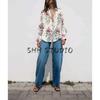 Spring New Women's Clothing Fashion Style Lapel Long Sleeves Silk Satin Texture Print Shirt 8503899