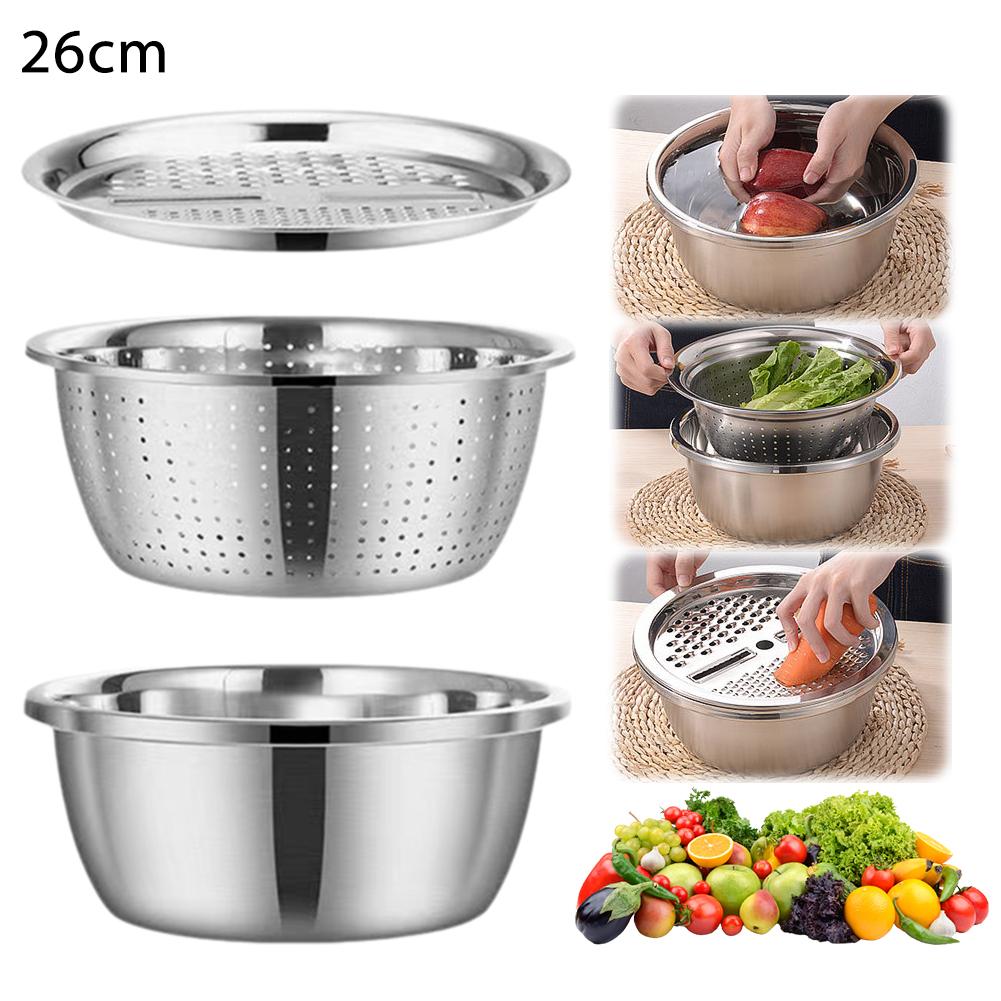 Multifunctional Stainless Steel Basin Vegetable Fruit Pasta Strainer, Large Heavy Duty Filter Bowl Kitchen Suppllies