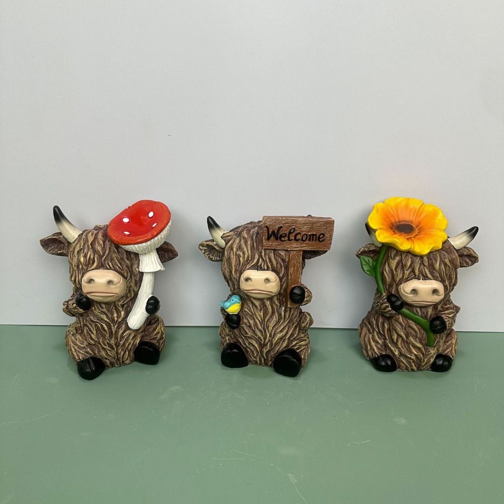 Cute Highland Yak Sign Figurine Adorable Animal Sculpture Ornament Crafts Cow Statue  Farmhouse