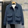 Men Corduroy Jacket Lapel Long Sleeve Flap Pockets Full Zipper Closure Solid Color Jacket Casual Outerwear