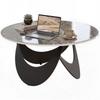 Coffee Table Sintered Stone Top Adjustable Foot Pads Modern Centre Table for Living Room Brown and Black