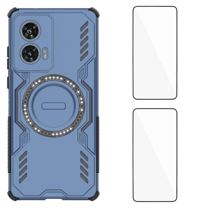 For Motorola Edge 50 Fusion 5G Magnetic Case WANLONFENG DJ Series PC TPU Phone Cover with 2Pcs Tempered Glass Film