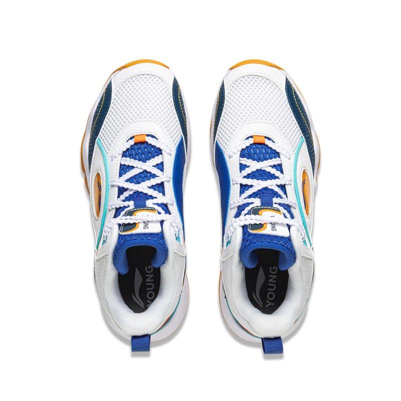Li-Ning YOUNG Kids Basketball Shoes Standard White Navy Blue Color Blue YKBV042-9