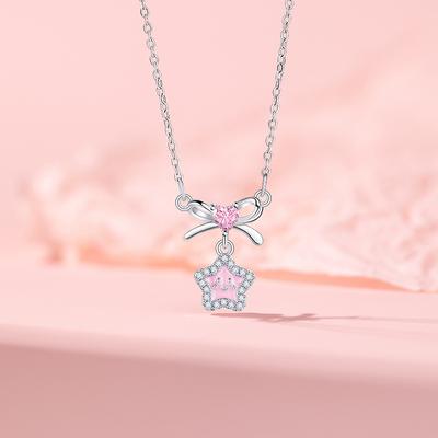Original Design Star Necklace Women's Temperament Pink Zirconium Love Bow Stainless Steel Clavicle Chain