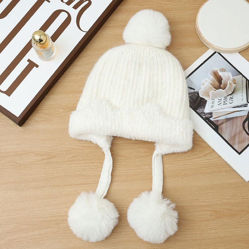 

New Fleece Warm Knitted Hat Autumn and Winter Thickened Pullover Ear Protector Wool Fleece Hat Women s Hairball Hat one size