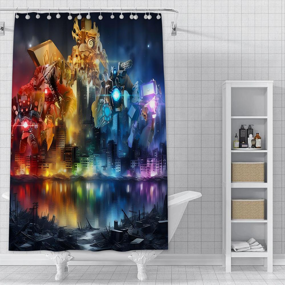 S-Skibidi Toilet Shower Curtain Waterproof Polyester Fabric Paint Colorful Bath Curtains Home Bathroom Decor Curtain With Hook