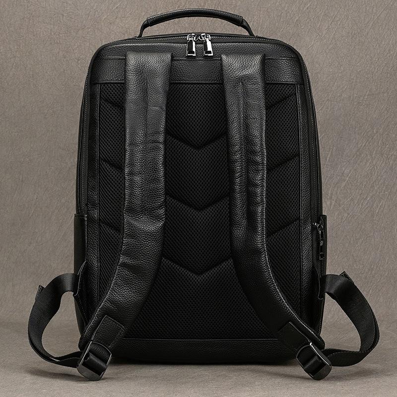 Leisure Travel Backpack, Men's Leather Backpack, Student Backpack, 15 Inch Head Layer Cowhide Commuting Computer Bag