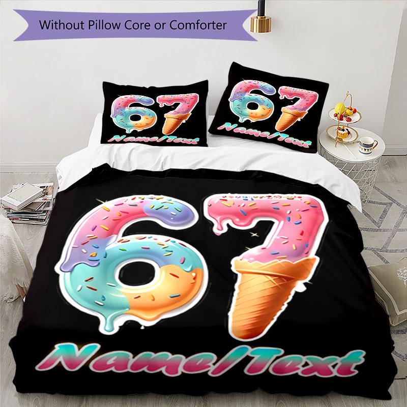 3PC Custom Name Ice Cream Celebration Bedding Set Printed Bedding Set Duvet Cover Closure Includes 1 Duvet Cover & 123 Pillowcases for Bedroom