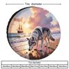 Grey And White Wolf On Beach Sunset Scene Tire Cover | Polyester Universal Fit Car Spare Tire Protector