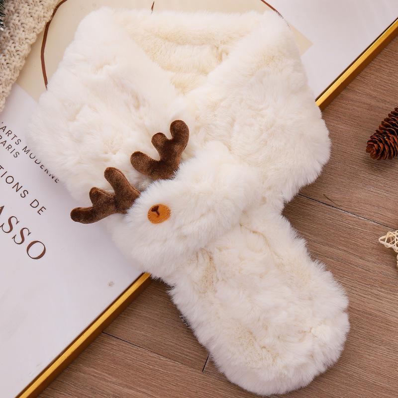 Snood en peluche bois de cerf rouge style coréen: Écharpe d'hiver pour femmes