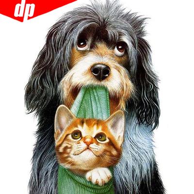 Pintura Diamante 5D Redonda Completa Animal Perro Y Gato Bordado Venta Imagen Diamante Pedrería