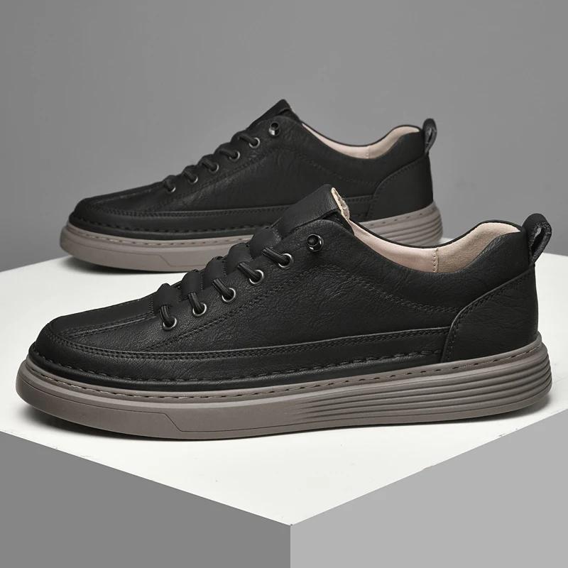 Genuine Leather Mens Casual Shoes New Luxury Handmade Fashion Sneakers Classic Designer Shoes Outdoor Walking Skateboard Shoes