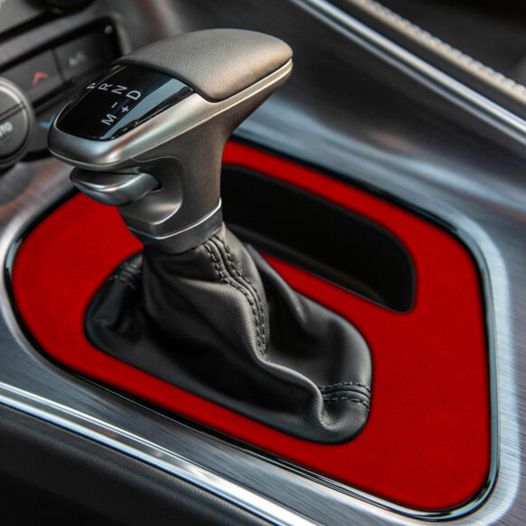 MOB2 Per Dodge Challenger 2015-2020 Pannello Decorativo Rosso in Scamoscio per Console Centrale e Leva del Cambio Accessori per Modifica Interni Auto