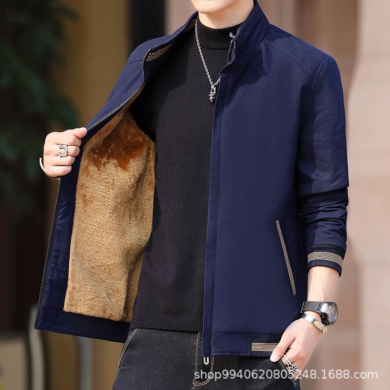 

Men s Winter Business Casual Fleece-Lined Jacket - Middle-Aged Cotton Coat 3XL армия зеленый