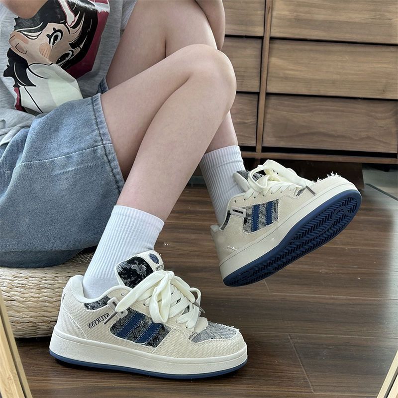 Source Denim Blue Star Bread Shoes Women's Autumn Student Versatile Shoes Niche Platform Sports Board Shoes Women