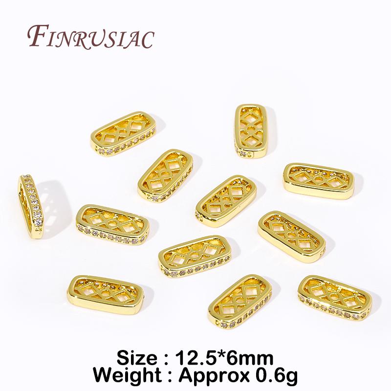 

18K Gold Plated Rectangle Bracelets Spacer Beads Bar Inlaid Zircon Separators Bar Jewelry Making Supplies DIY Accessories 5 Pieces
