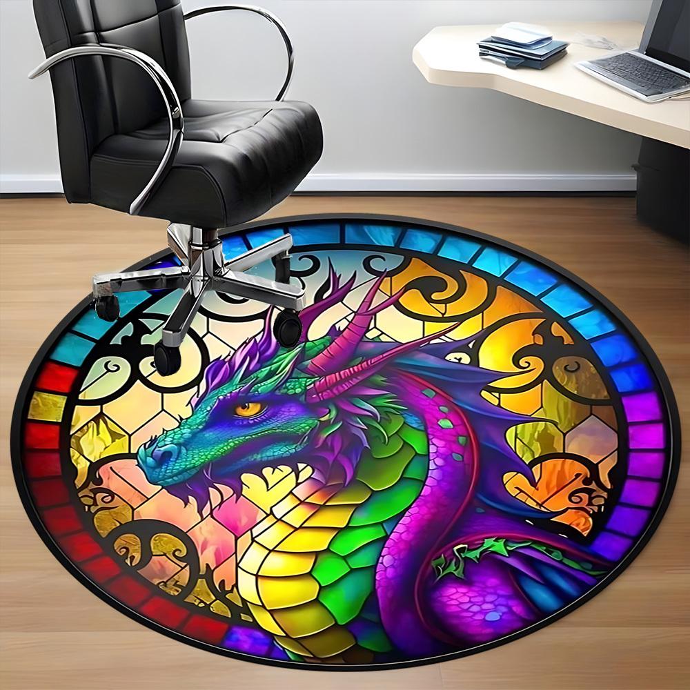 1pc Stained Glass Dragon Chair Carpet for Office, Soft, Non-Slip Polyester Mat, Office, Entryway, Living Room, Bedroom,  yy251207287