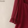 ZANZEA Women Square Collar Polka Dot Print Splice 3/4 Sleeve Elegant Blouse