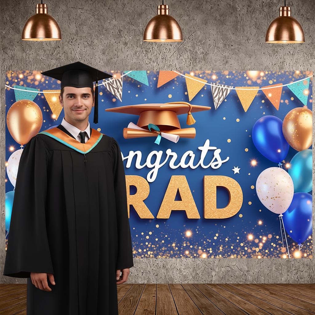 Graduate Display Triangular Flags Graduation Banner Degree Ceremony Backdrop Tassel Accent Grad Party Banner For Ceremony Photo