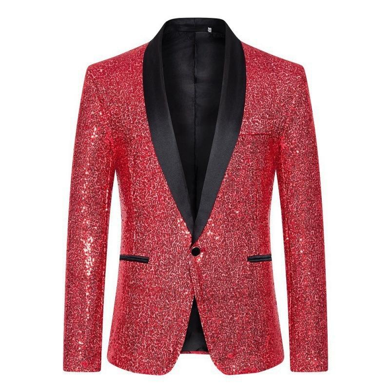 Men Sequined Blazer Casual Long Sleeve Suit Jacket