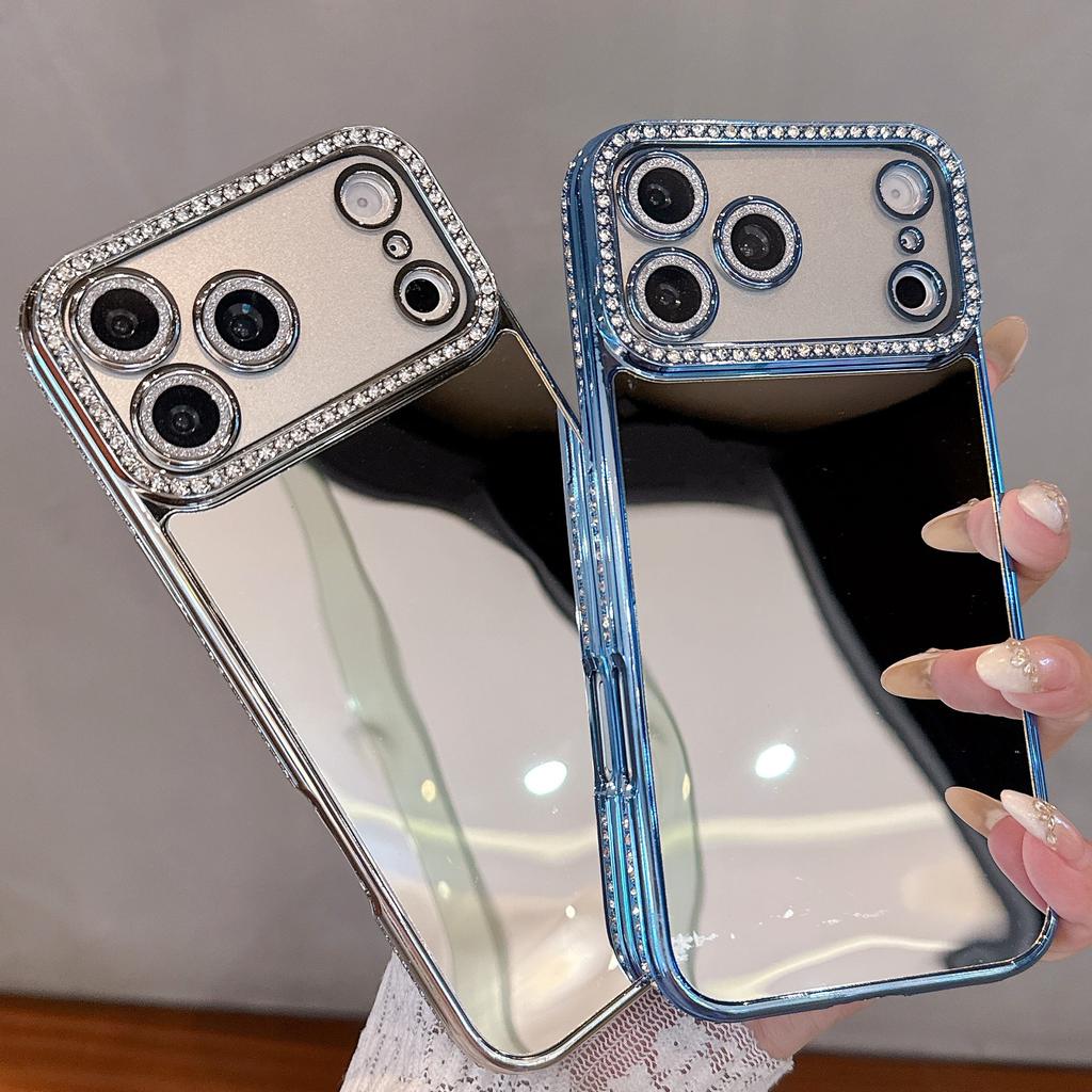 Make up Mirror Phone Case For iPhone 17 Pro Max Bling Diamonds Cover Funda For iPhone 16 ProMax 15 Pro 14Pro 13 12 Soft Shell