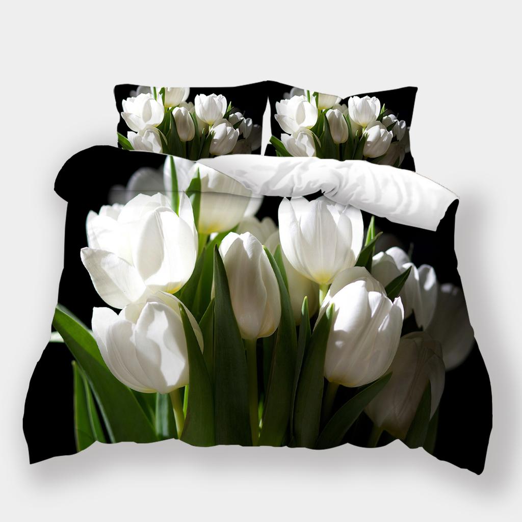 3D Printed Flower Bedding, Women's and Girls' Down Duvet Covers and Pillowcases, 2/3pc King Queen Bed Full-size Duvet Cover Gift