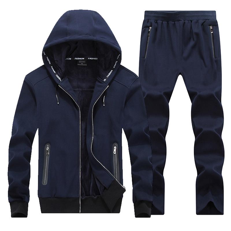 

Теплые зимние спортивные костюмы, мужские толстовки, комплекты спортивной одежды для спортзала, флисовая ткань, спортивный костюм для бега XXL синий