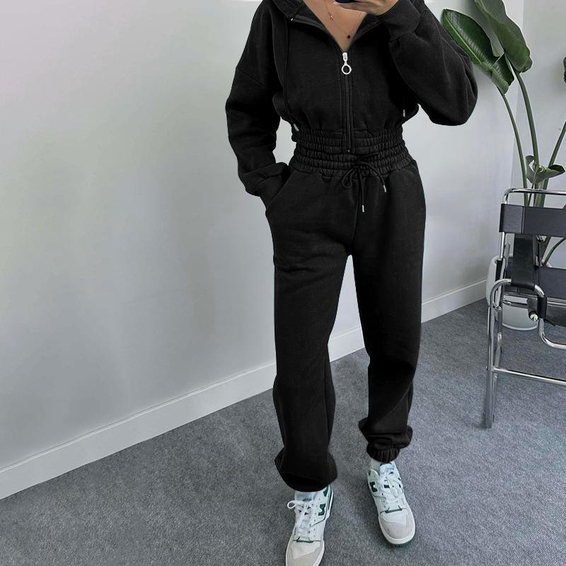 Two Pieces Tracksuits for Women Short Zipper up Hoodies Sweatshirts Coats and Drawstring Waist Sweatpants Casual Sport Clothing
