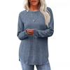 Women Ribbed Knit Long Sleeve Top Crew Neck Curved Hem Casual Fall Blouse