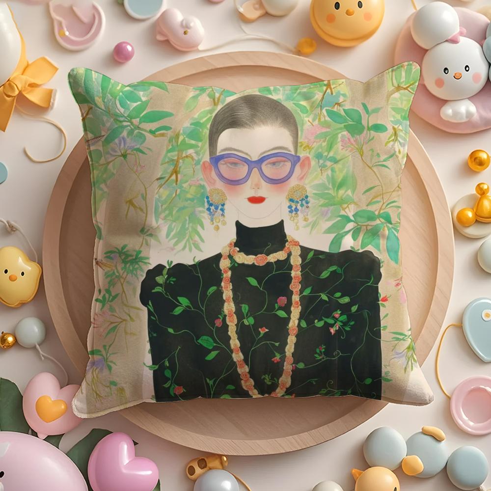 Fashion Illustration Pillow Case Soft Plush Fabric DoubleSided Printed Cushion Cover Warm Winter Sofa Pillow Case