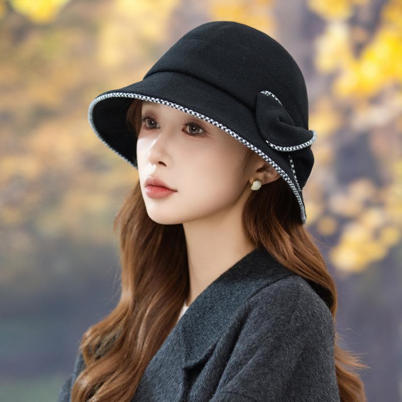 Sweet Versatile Lace Bow Fisherman Hat Autumn and Winter Casual Versatile Warm Hat Outdoor Travel Elegant Basin Hat Korean