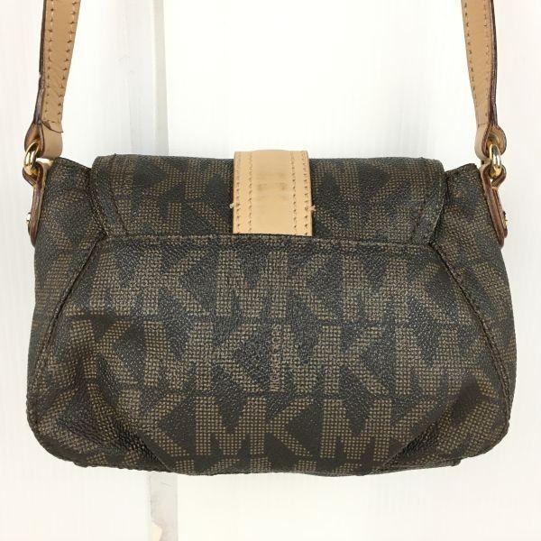 MICHAEL KORS Genuine Leather MK Signature Shoulder Bag Brown Small Size Women(USED)