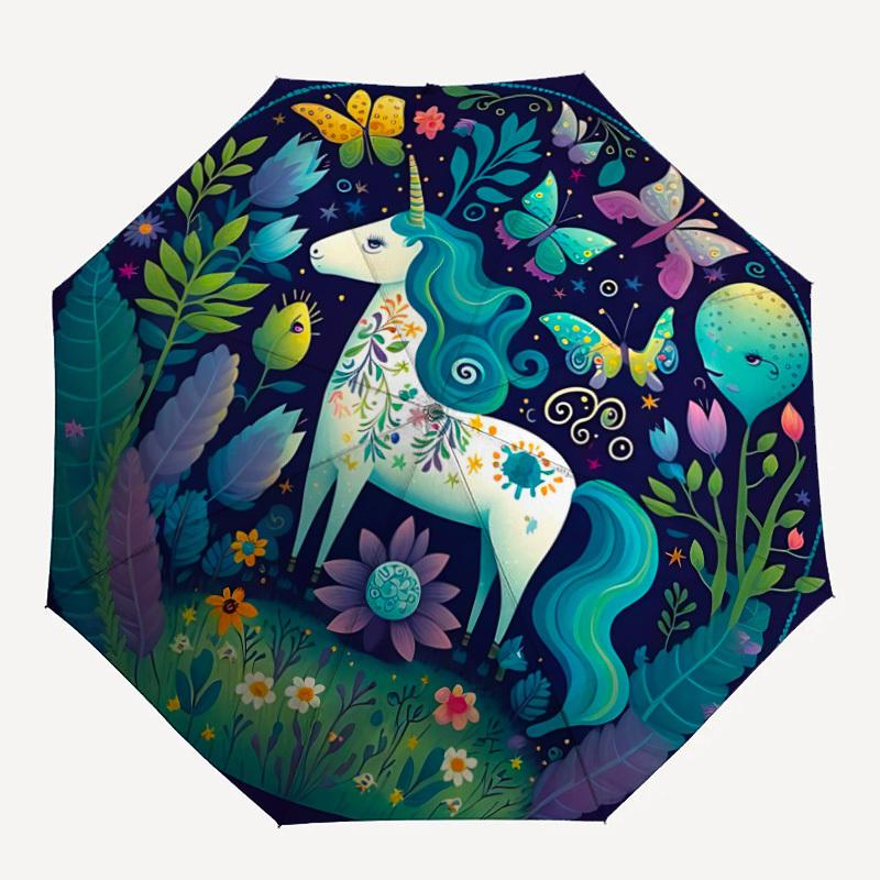 

1pc Fantasy Unicorn Automatic Open/Close Umbrella, Windproof, Folding Compact Umbrella with Lightweight Design for Women/Men066