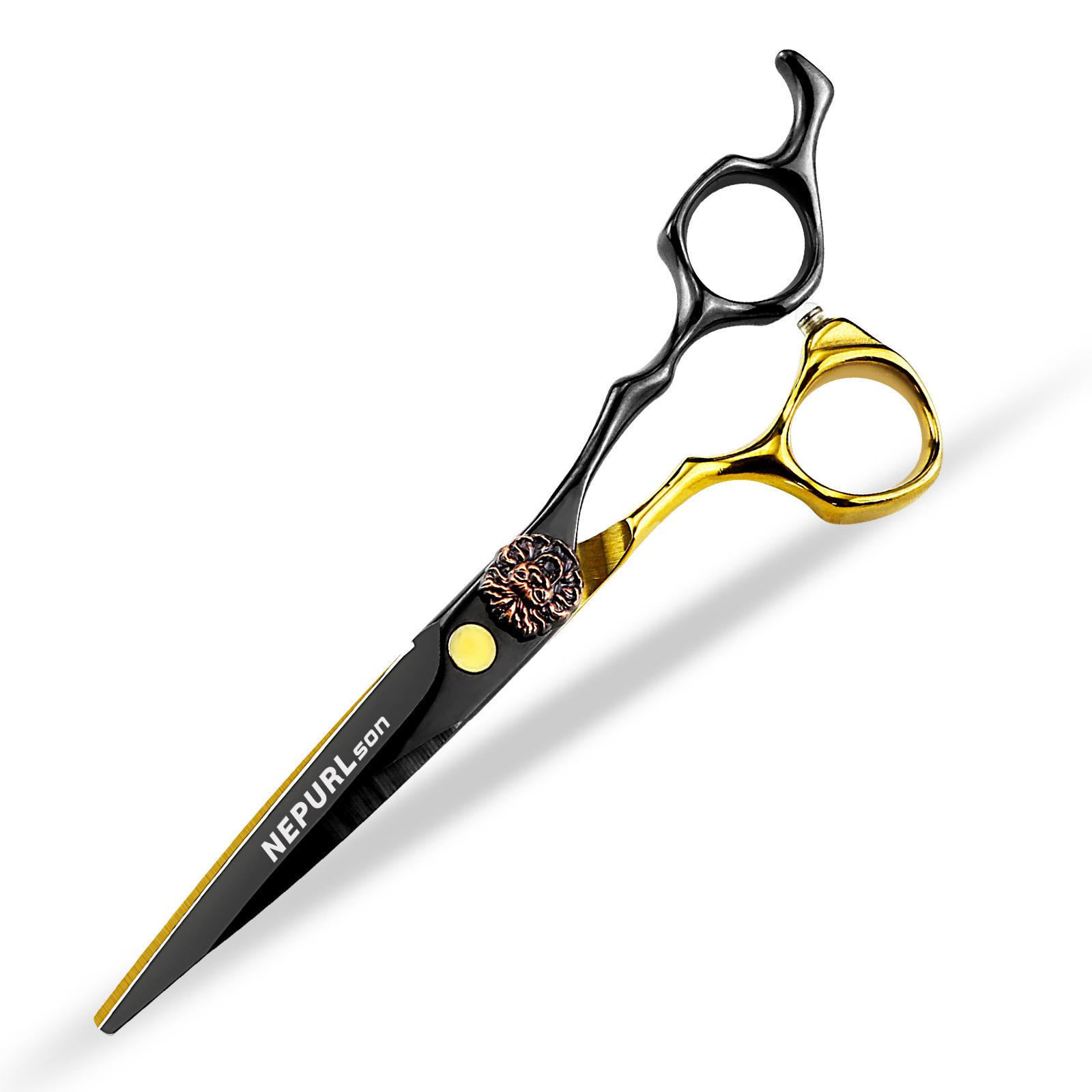 6.0  Naipusen Black Gold Lion Head Hairdressing Scissors - Straight & Thinning Scissors