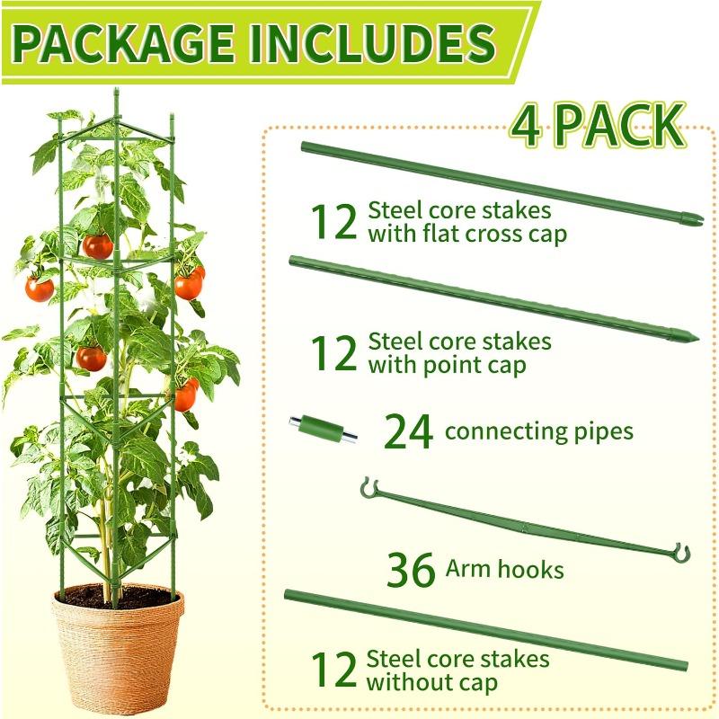 4 Pack 48 Inch Tomato Cages for Garden, Triangle Metal Plant Support with Rust-Resistant Coating, Heavy Duty Tomato Trellis for Raised Bed