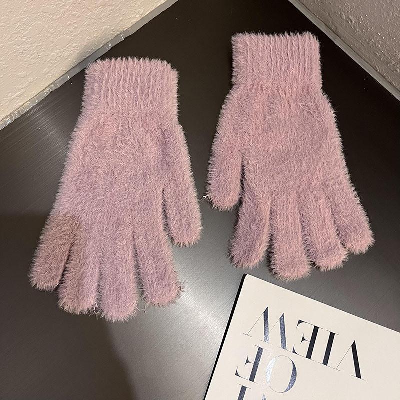 Simple Colorful Thermal Gloves With Faux Fur Lining For Winter Wear