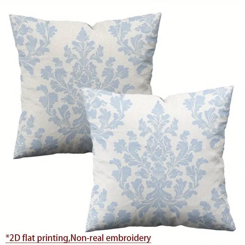 2PCS 2D Flat Elegant & White Damask Throw Pillow Covers Luxury Soft Covers with Zip Closure Double-sided Printed Cushion Cover