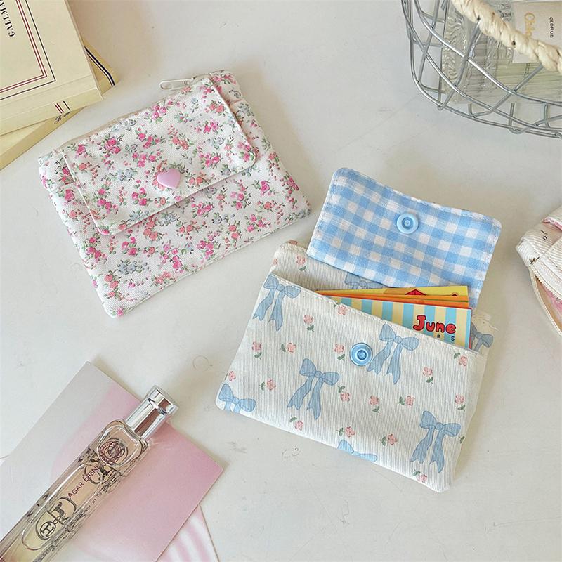 Ins Style Flowers Card Holder Coin Purse Id Card Bank Card Protective Cover Small Wallet Key Organizer Double Layer