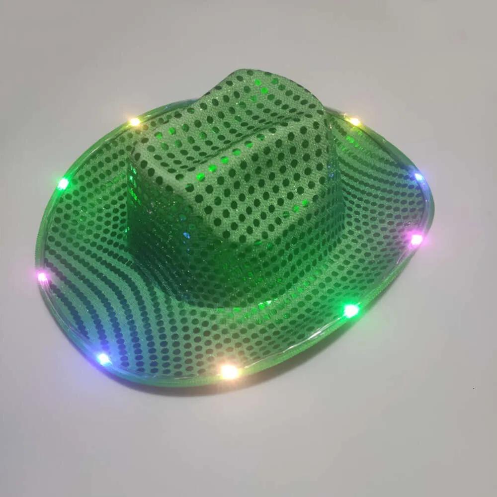 Party Space Cowgirl LED Hat Flashing Light Up Sequin Cowboy Hats Luminous Caps Halloween Costume Gifts F017