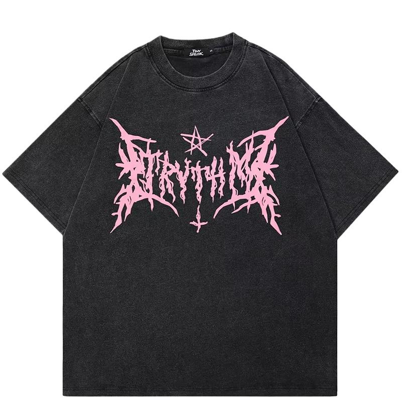 

Hip Hop Vintage Washed Black T-Shirt Streetwear Retro Letter Graphic T Shirt Cotton Unisex Tshirt Men Tops Tees Dope Y2K S