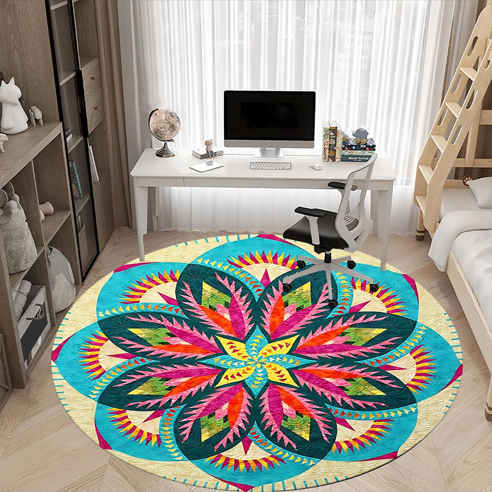 1pc Colorful Mandala Pattern Chair Carpet for Office, Soft Flannel Throw Mat, Perfect for Office,Holiday Party Decoration Choice yy251113043