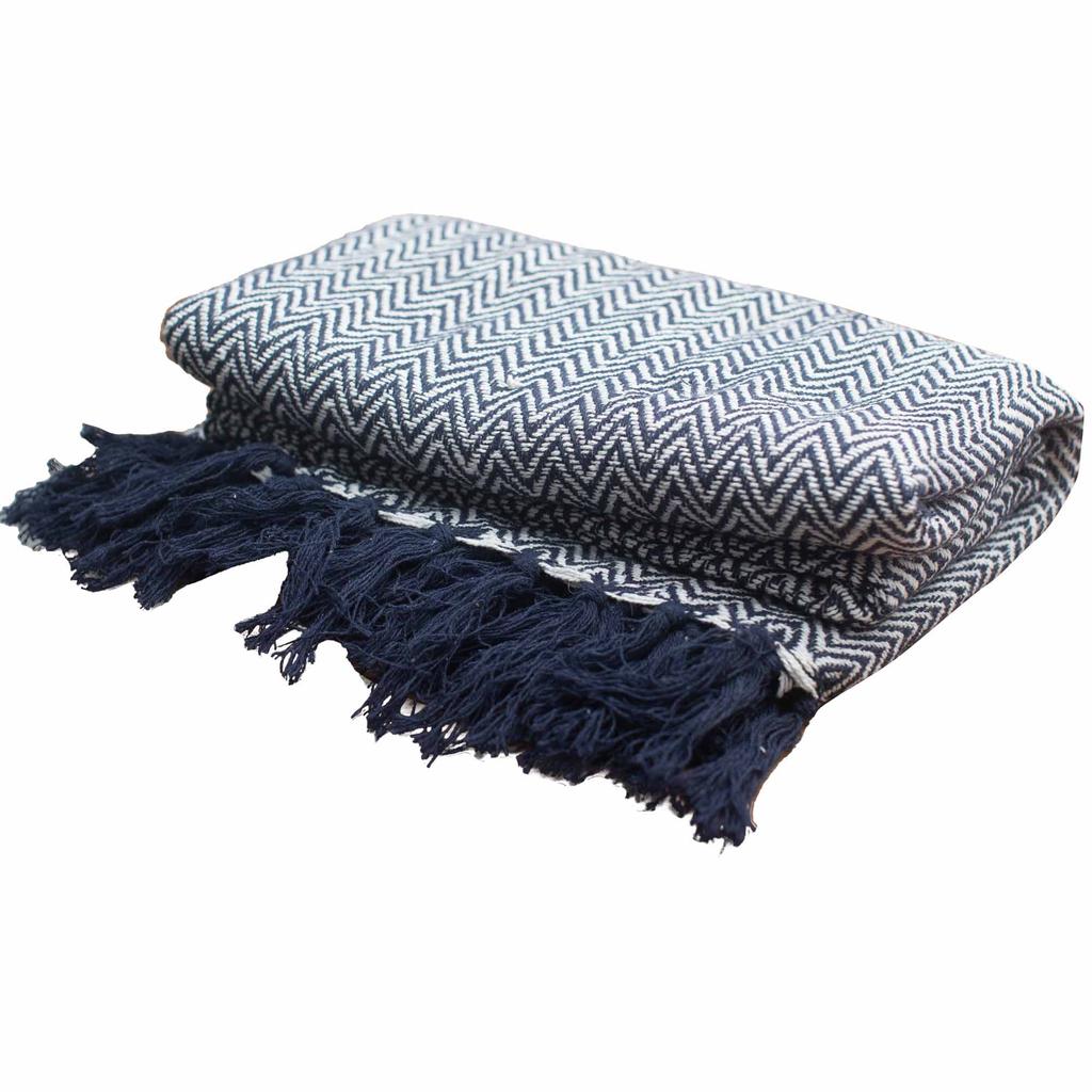 Throw Blanket Navy Zigzag 125x150cm