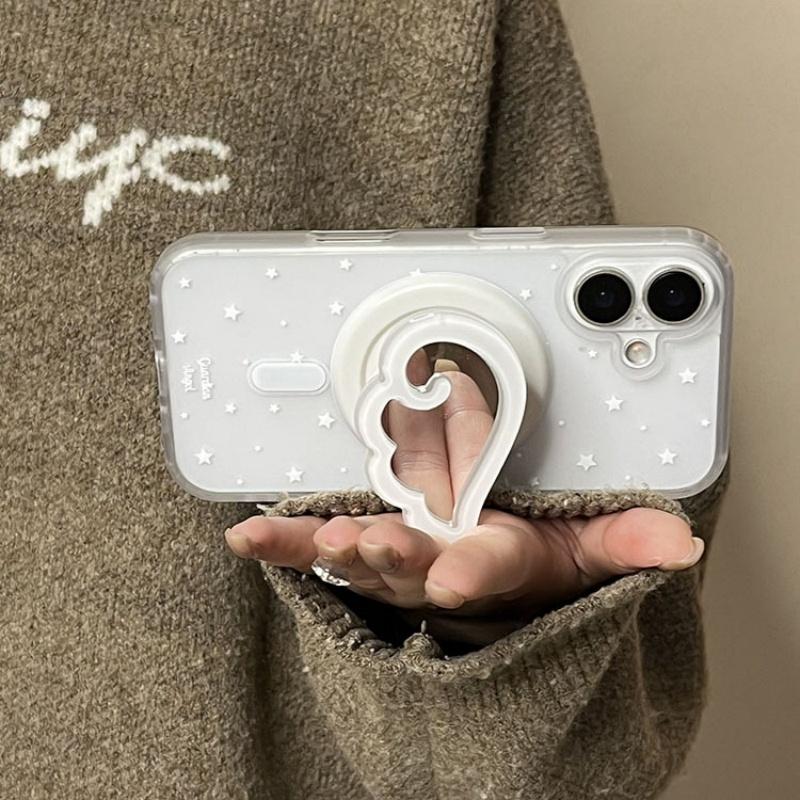 Korean Cute 3D Wings Makeup Mirror For Magsafe Griptok Holder Phone Finger Ring Stand Support For iPhone 16 Girl Bracket